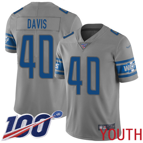 Detroit Lions Limited Gray Youth Jarrad Davis Jersey NFL Football #40 100th Season Inverted Legend
